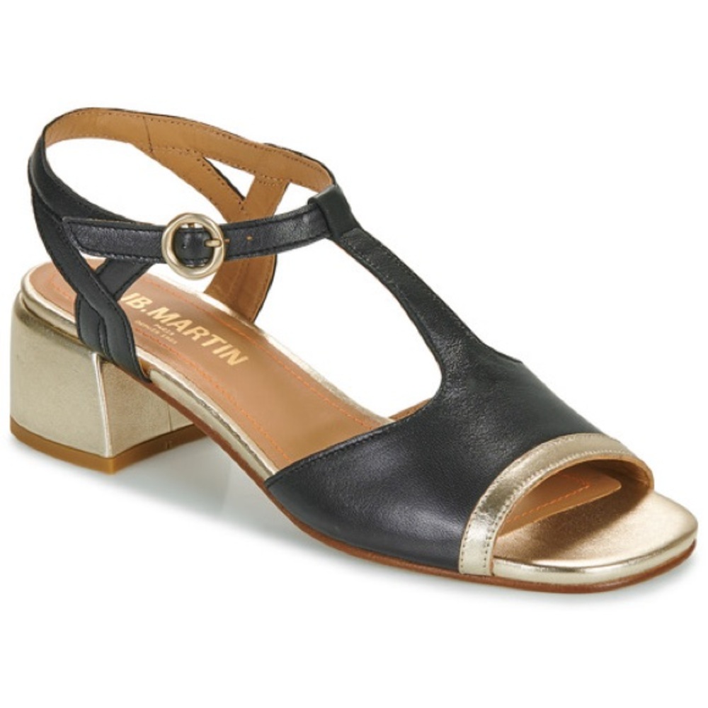 JB Martin Black and Gold Sandals